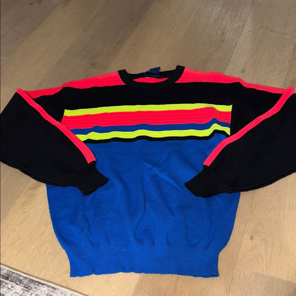 Herman’s vintage neon striped color block sweater men’s medium wool blend pink